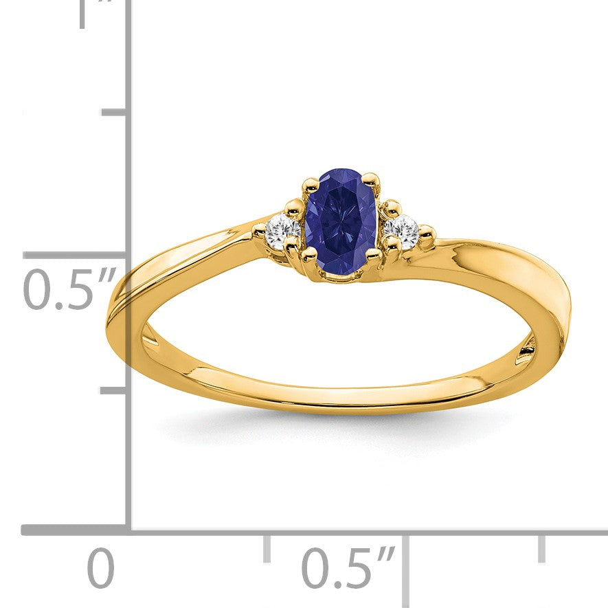 14k 5x3 Oval September/Lab Created Sapphire and Diamond Ring