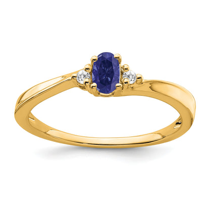 14k 5x3 Oval September/Lab Created Sapphire and Diamond Ring