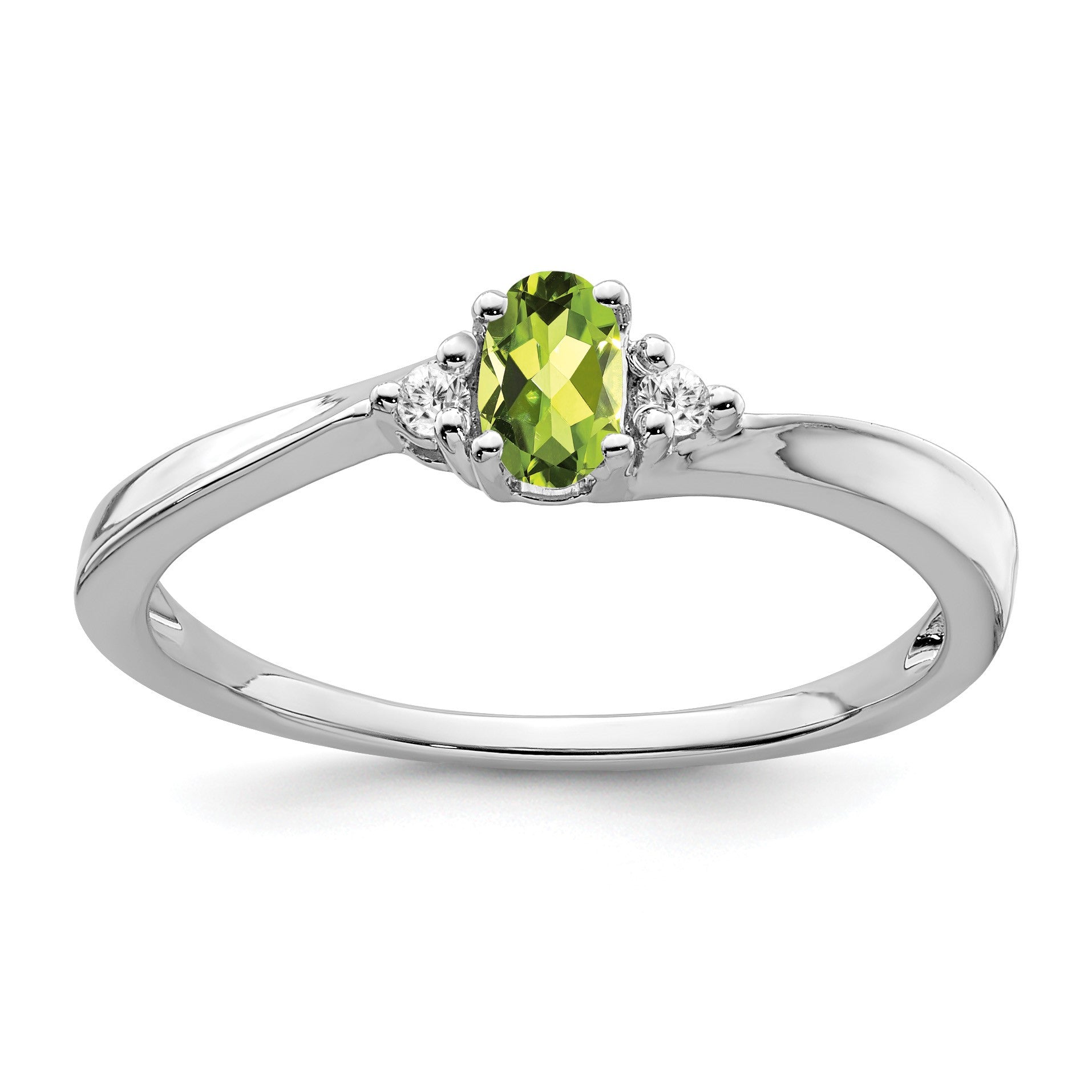 14k White Gold 5x3 Oval August/Peridot and Diamond Ring