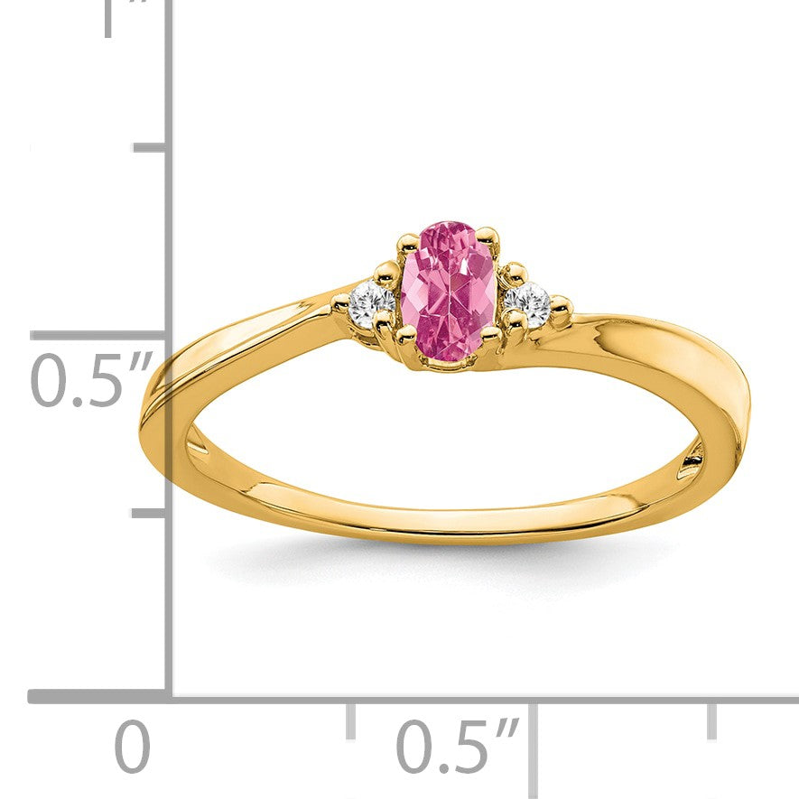 14k 5x3 Oval October/Pink Tourmaline and Diamond Ring