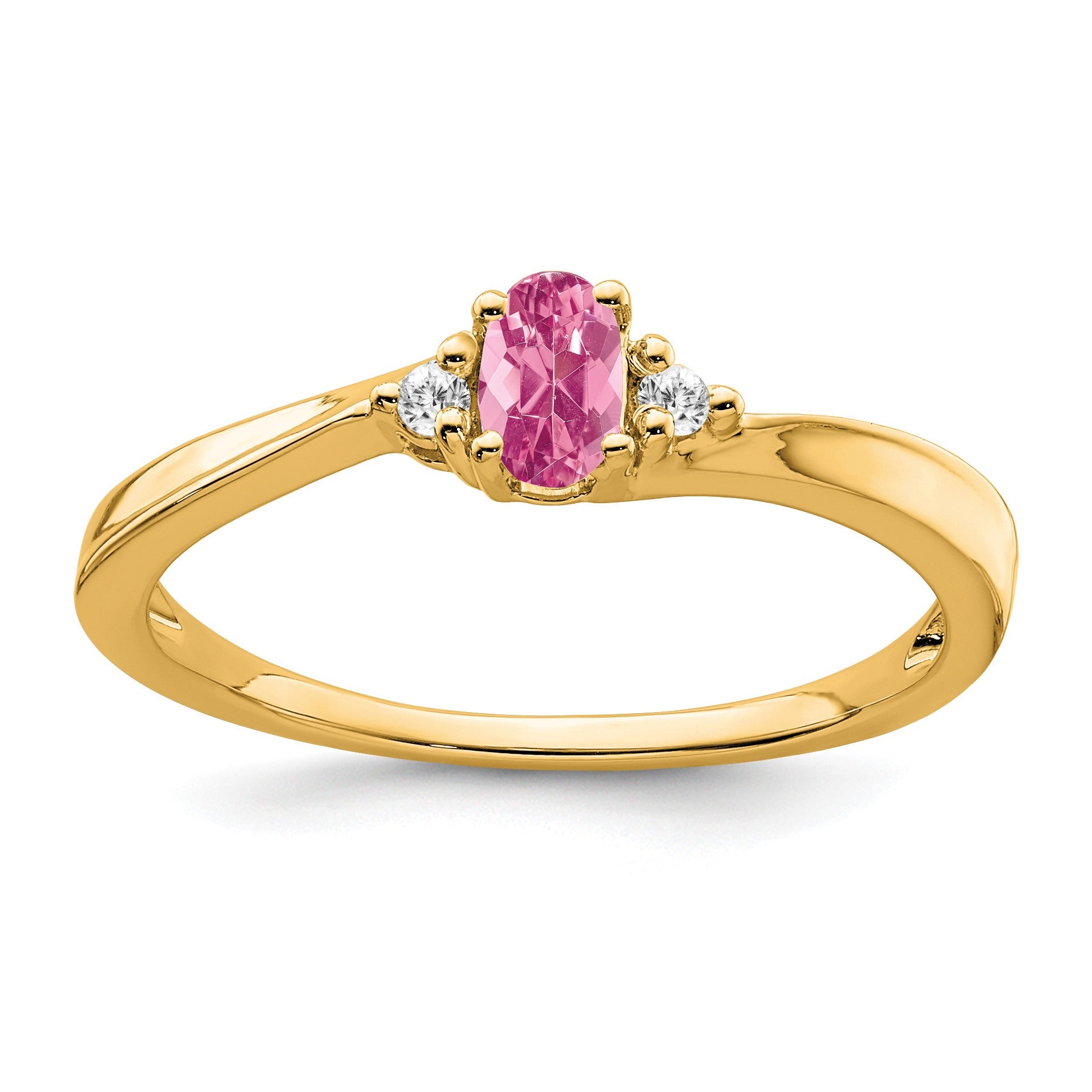 14k 5x3 Oval October/Pink Tourmaline and Diamond Ring
