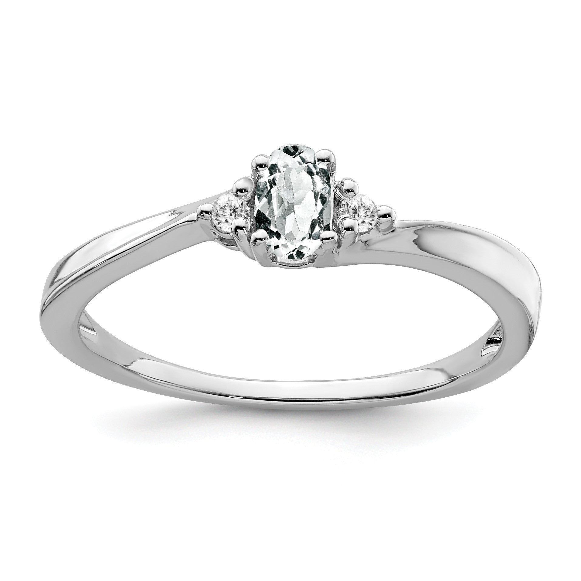 14k White Gold 5x3 Oval April/White Topaz and Diamond Ring