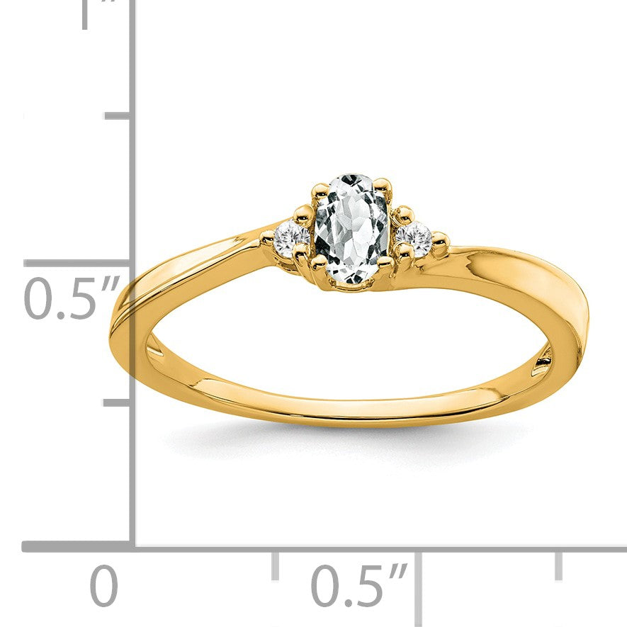 14k 5x3 Oval April/White Topaz and Diamond Ring