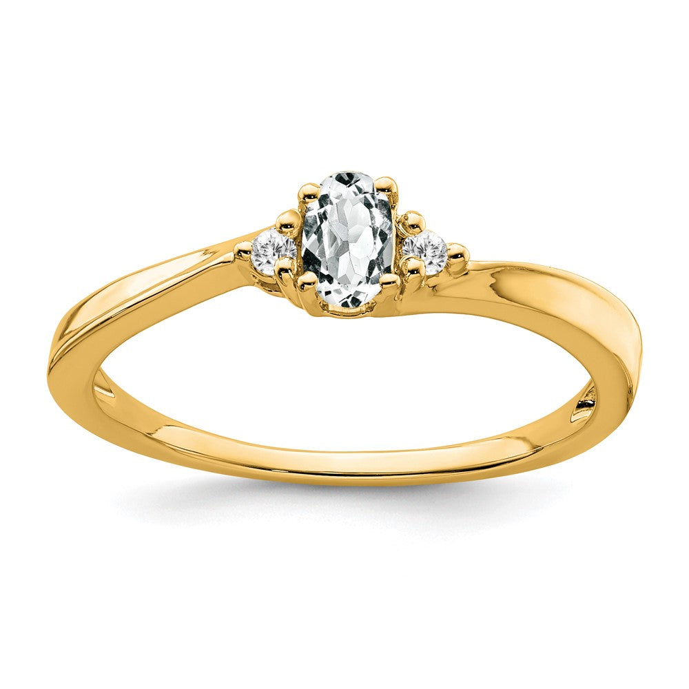 14K White Topaz and Diamond Ring