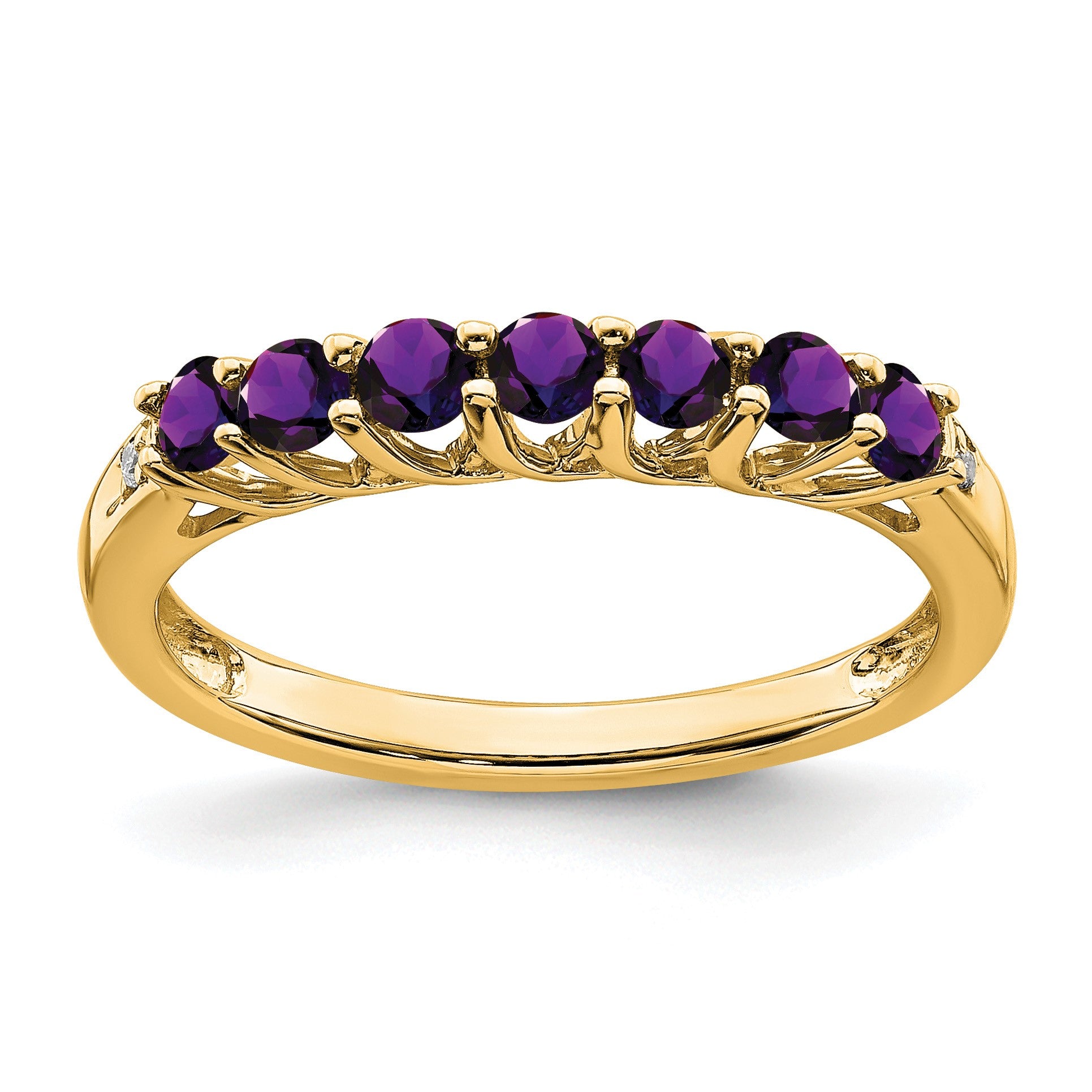 14k Amethyst and Diamond 7-stone Ring