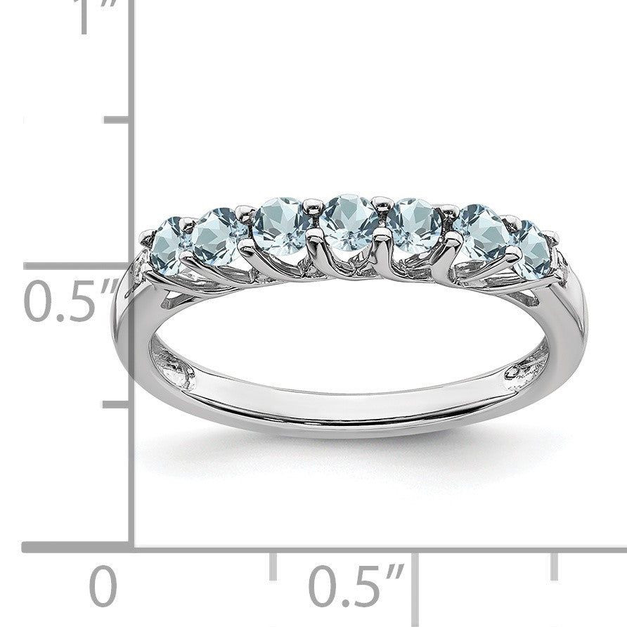 14k White Gold Aquamarine and Diamond 7-stone Ring