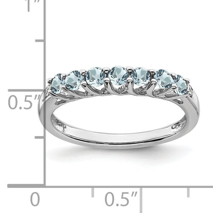14k White Gold Aquamarine and Diamond 7-stone Ring