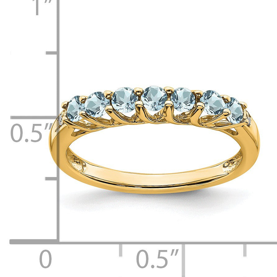 14k Aquamarine and Diamond 7-stone Ring