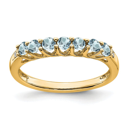 14k Aquamarine and Diamond 7-stone Ring
