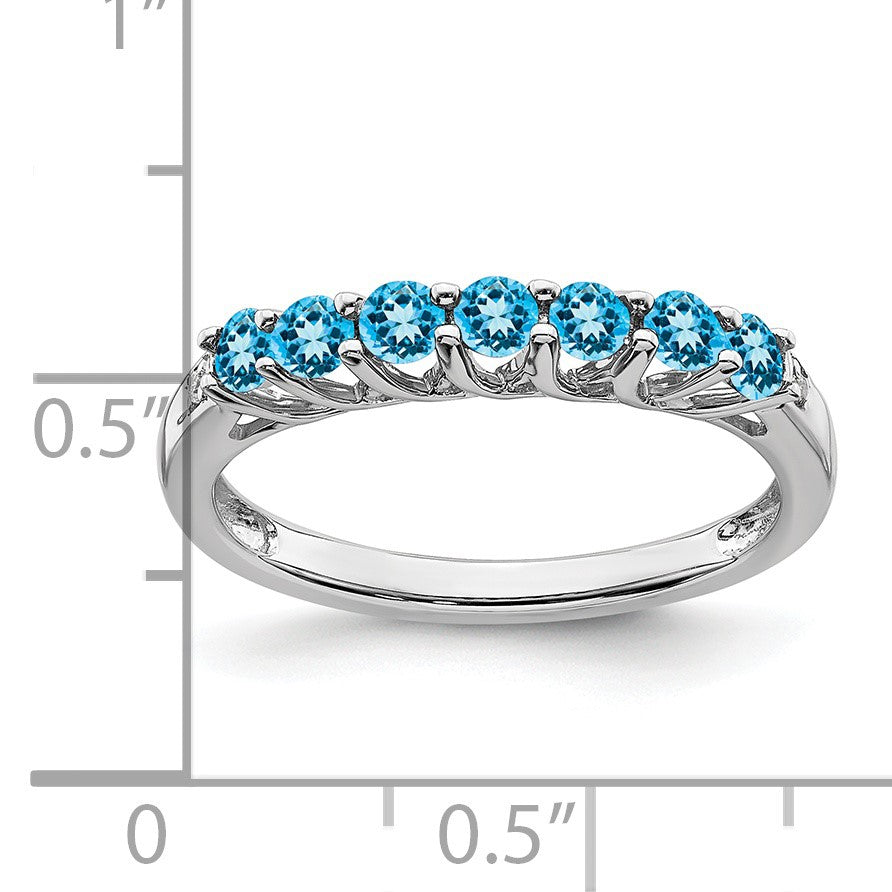 14k White Gold Blue Topaz and Diamond 7-stone Ring