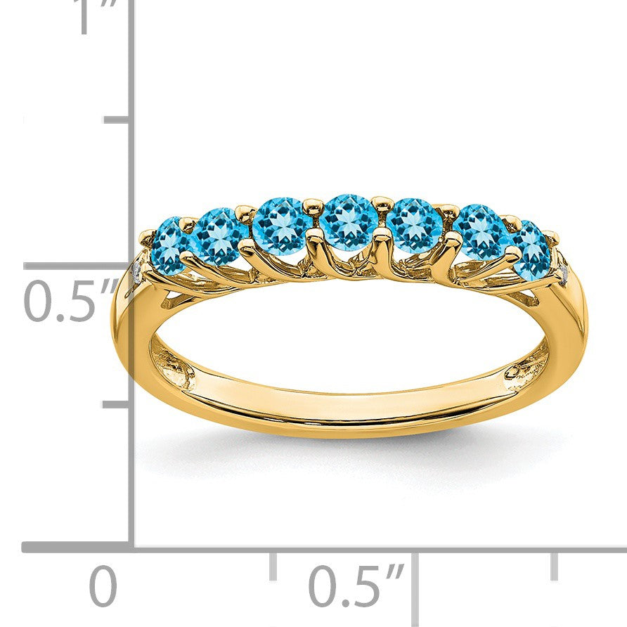14k Blue Topaz and Diamond 7-stone Ring