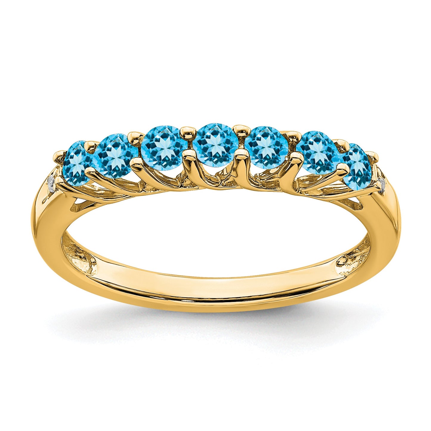 14k Blue Topaz and Diamond 7-stone Ring