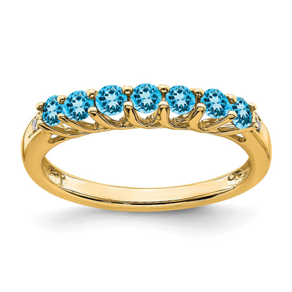 14k Blue Topaz and Diamond 7-stone Ring