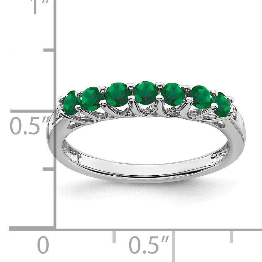 14k White Gold Lab Created Emerald and Diamond 7-stone Ring