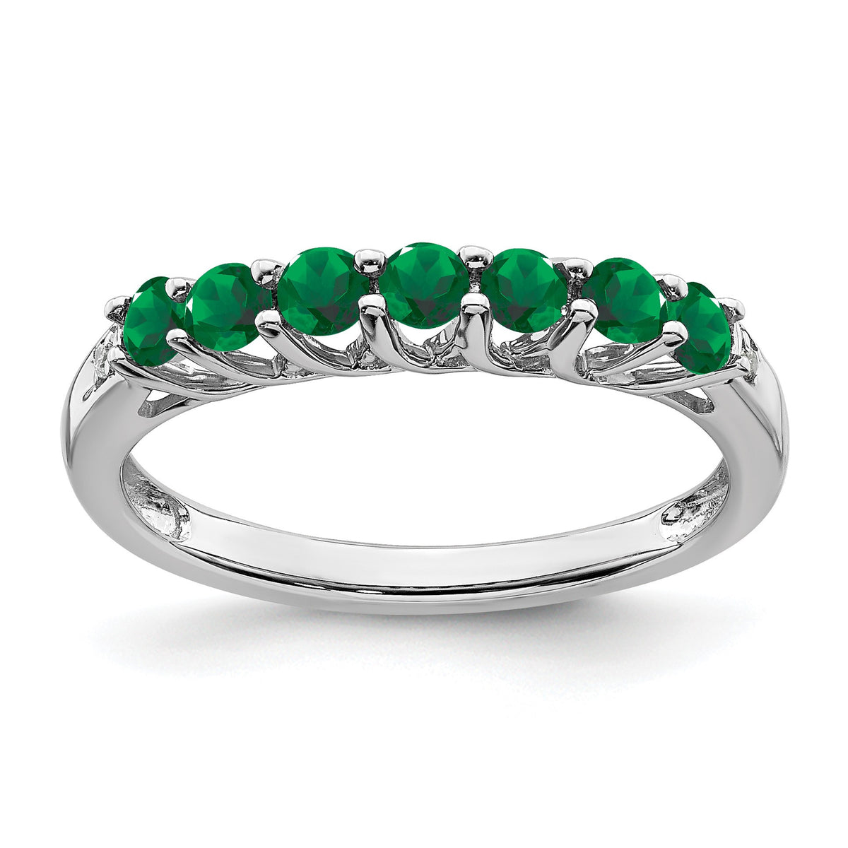 14k White Gold Lab Created Emerald and Diamond 7-stone Ring