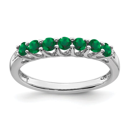 14k White Gold Lab Created Emerald and Diamond 7-stone Ring