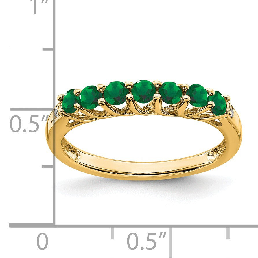 14k Lab Created Emerald and Diamond 7-stone Ring