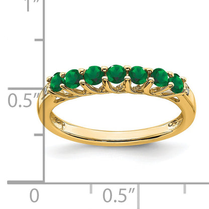 14k Lab Created Emerald and Diamond 7-stone Ring