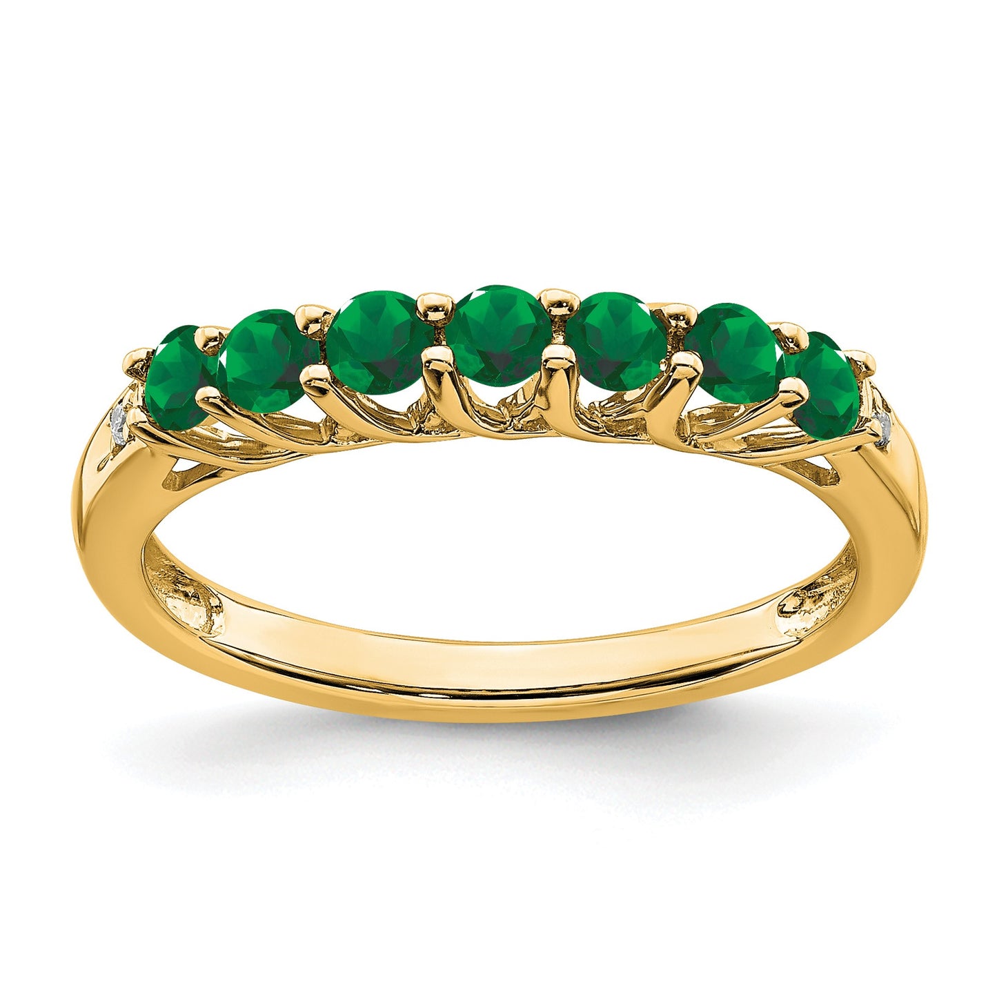 14k Lab Created Emerald and Diamond 7-stone Ring