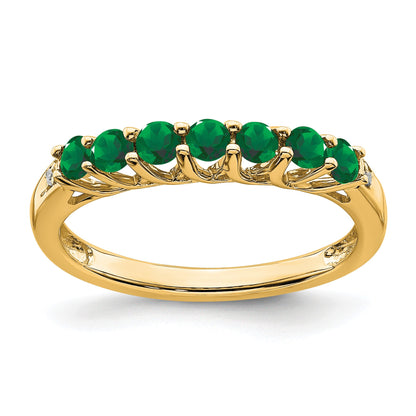 14k Lab Created Emerald and Diamond 7-stone Ring