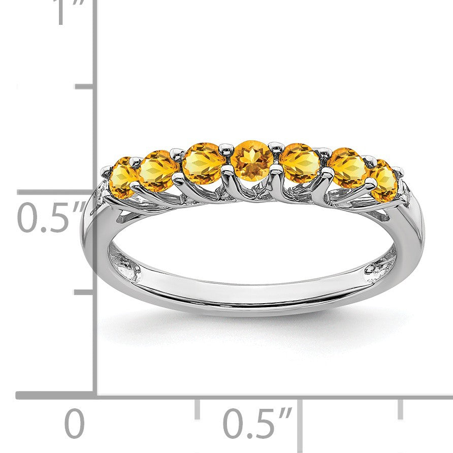 14k White Gold Citrine and Diamond 7-stone Ring