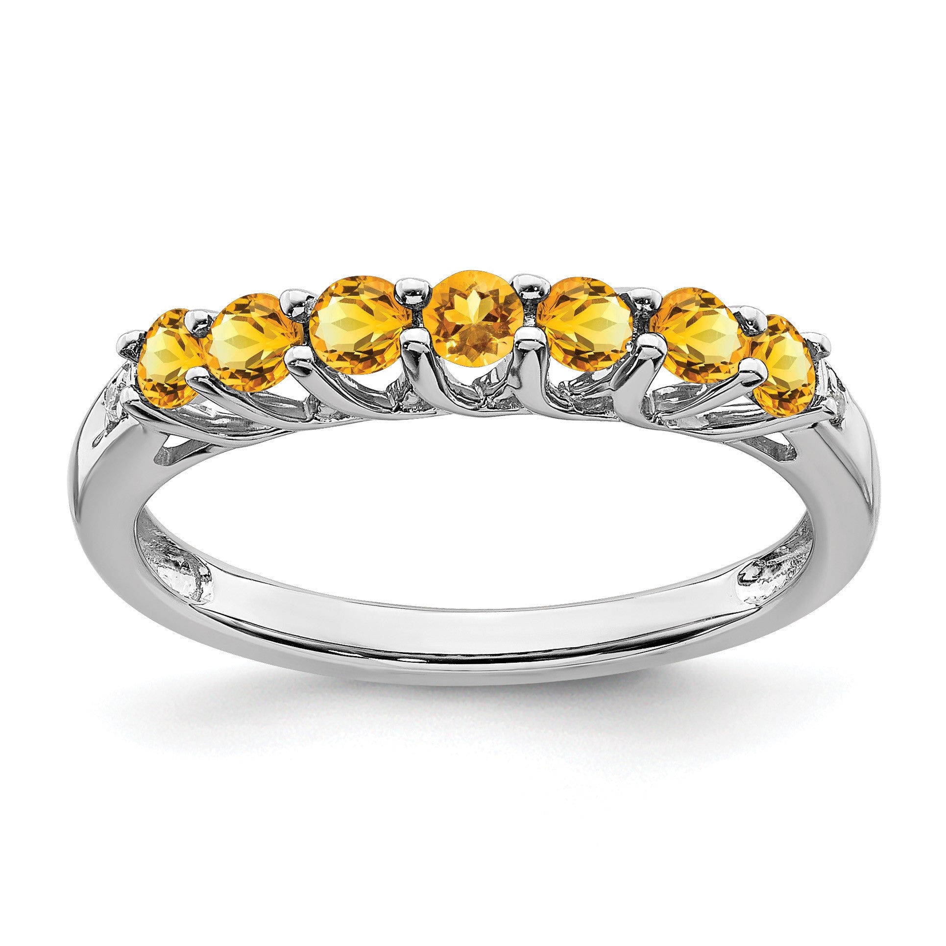 14k White Gold Citrine and Diamond 7-stone Ring