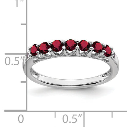 14k White Gold Lab Created Ruby and Diamond 7-stone Ring
