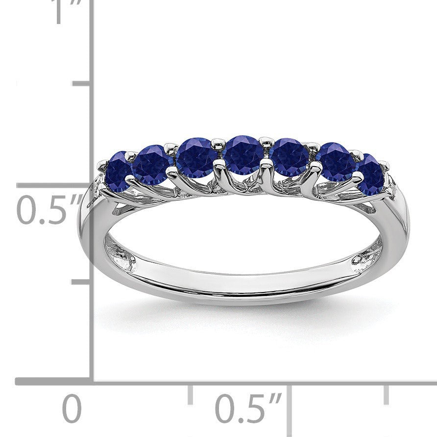 14k White Gold Lab Created Sapphire and Diamond 7-stone Ring