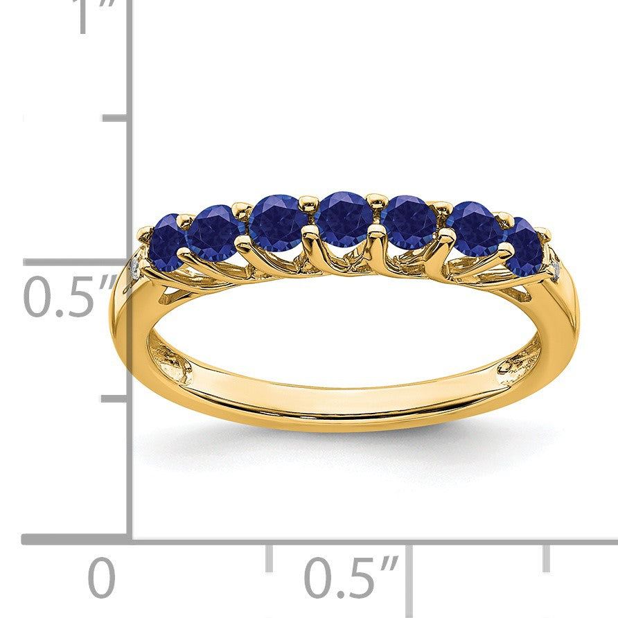 14k Lab Created Sapphire and Diamond 7-stone Ring