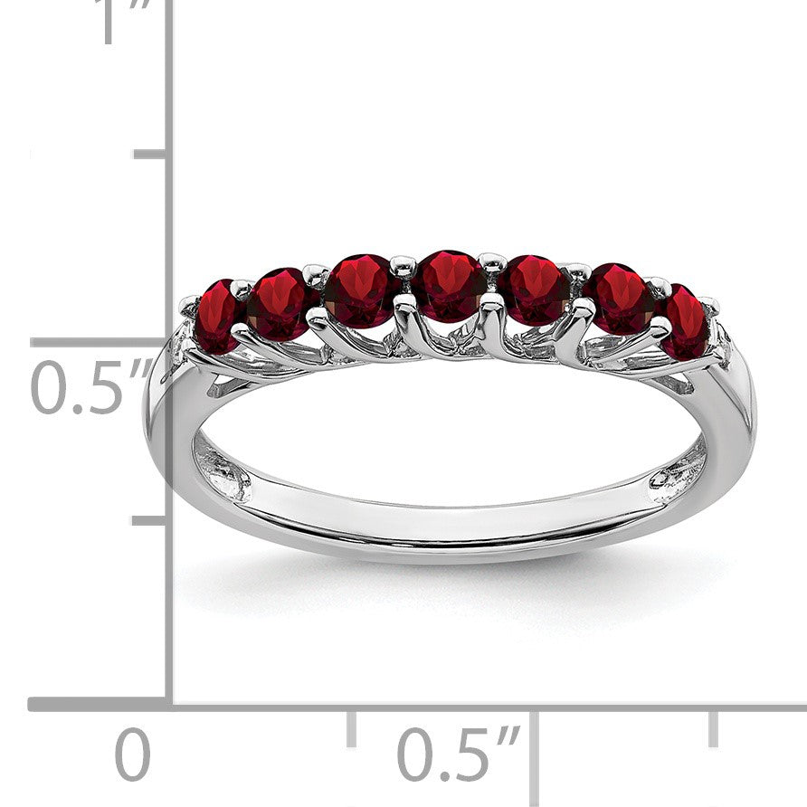14k White Gold Garnet and Diamond 7-stone Ring
