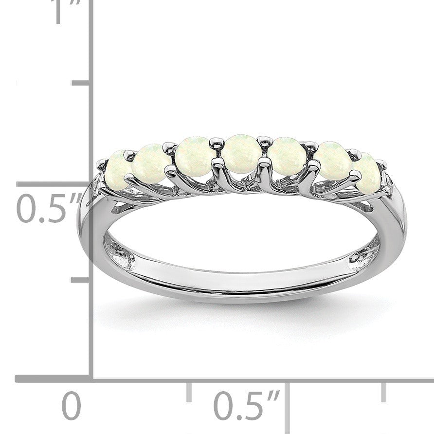 14k White Gold Lab Created Opal and Diamond 7-stone Ring