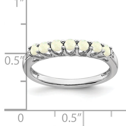 14k White Gold Lab Created Opal and Diamond 7-stone Ring