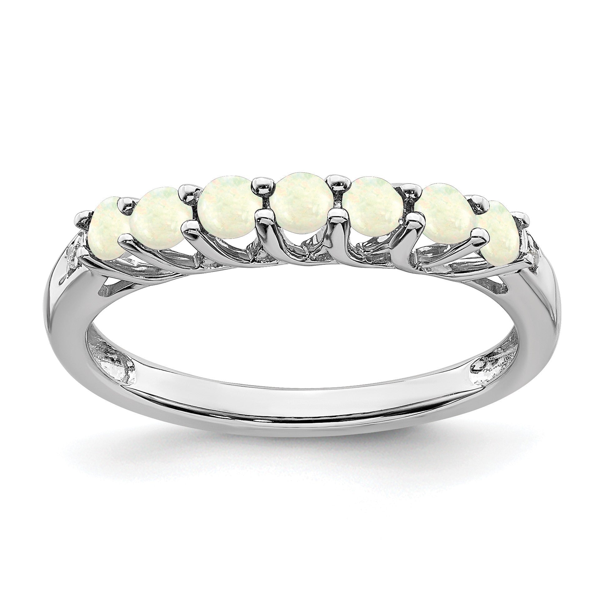 14k White Gold Lab Created Opal and Diamond 7-stone Ring