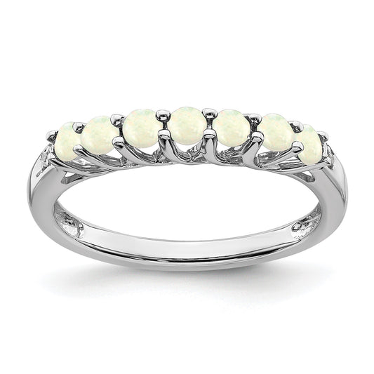 14k White Gold Lab Created Opal and Diamond 7-stone Ring