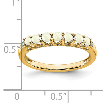 14k Lab Created Opal and Diamond 7-stone Ring