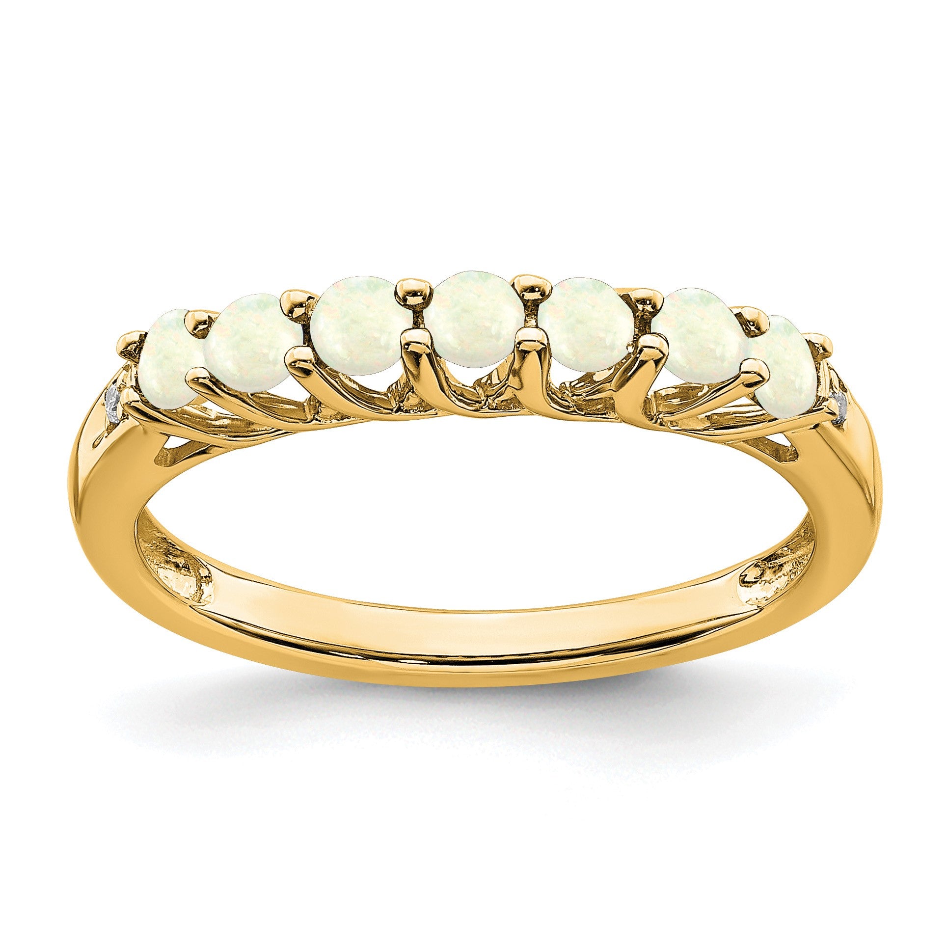 14k Lab Created Opal and Diamond 7-stone Ring