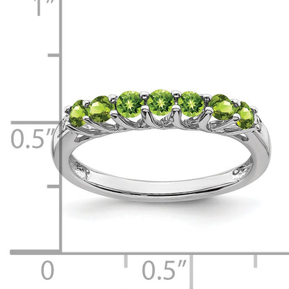 14k White Gold Peridot and Diamond 7-stone Ring