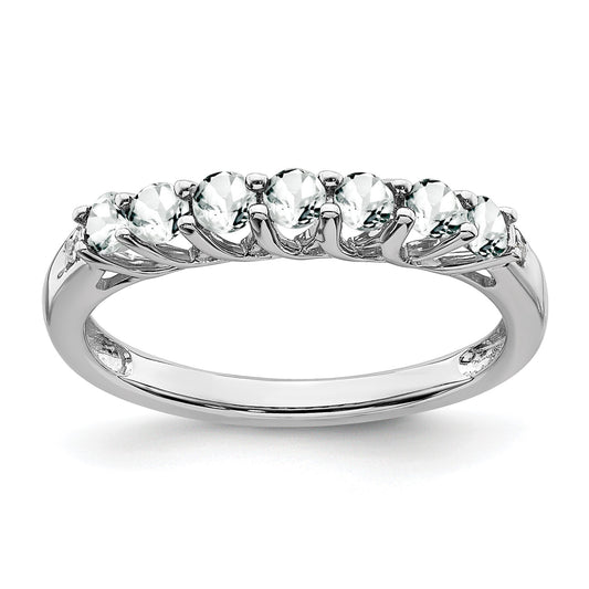 14k White Gold White Topaz and Diamond 7-stone Ring