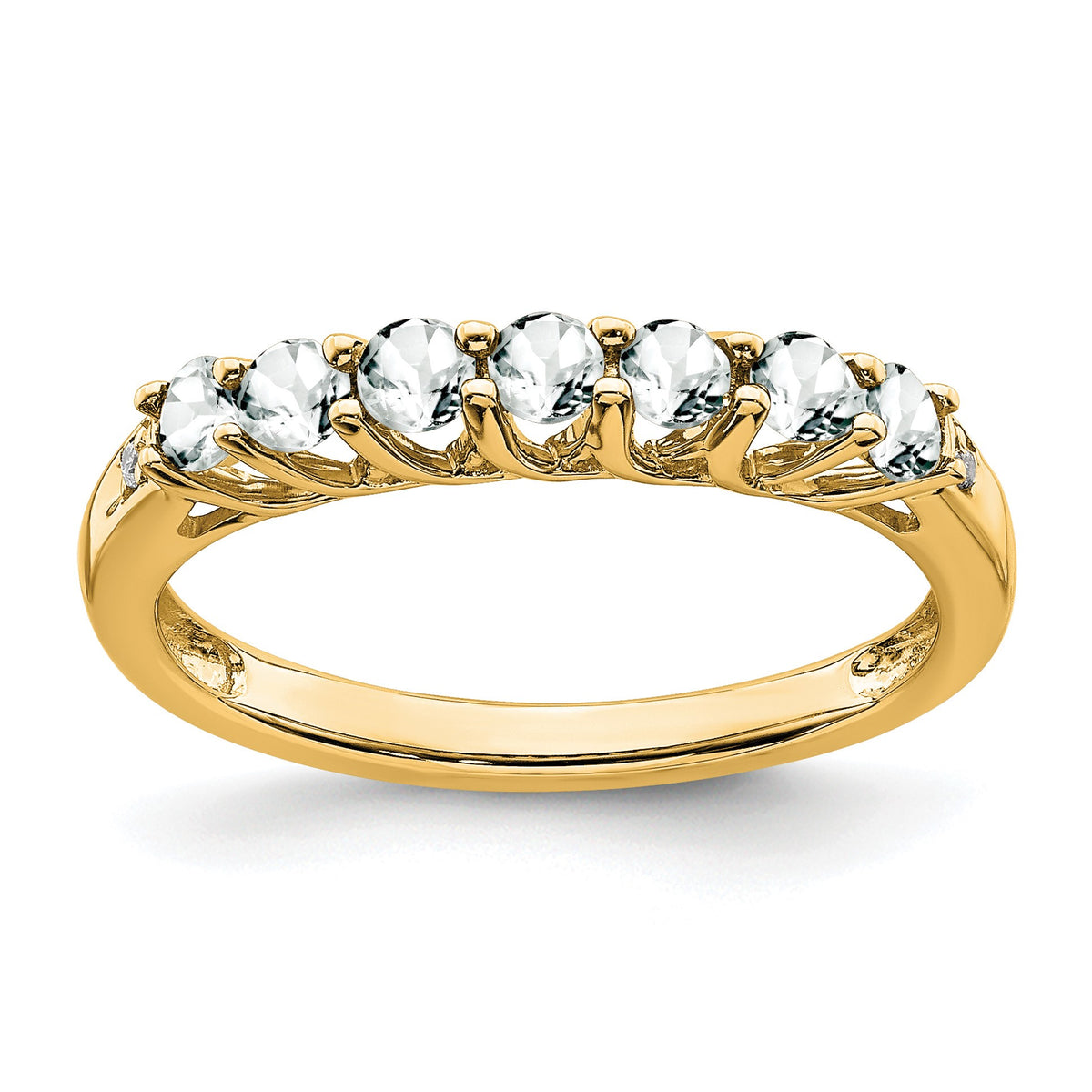 14k White Topaz and Diamond 7-stone Ring