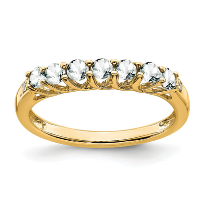 14k White Topaz and Diamond 7-stone Ring
