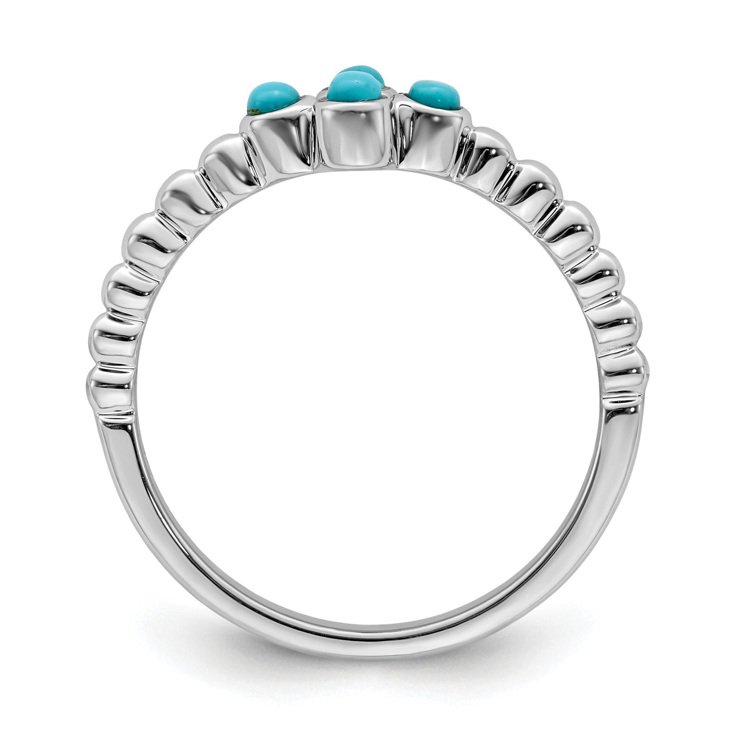 14k White Gold 2mm Round Turquoise Ring