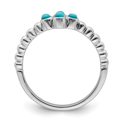 14k White Gold 2mm Round Turquoise Ring