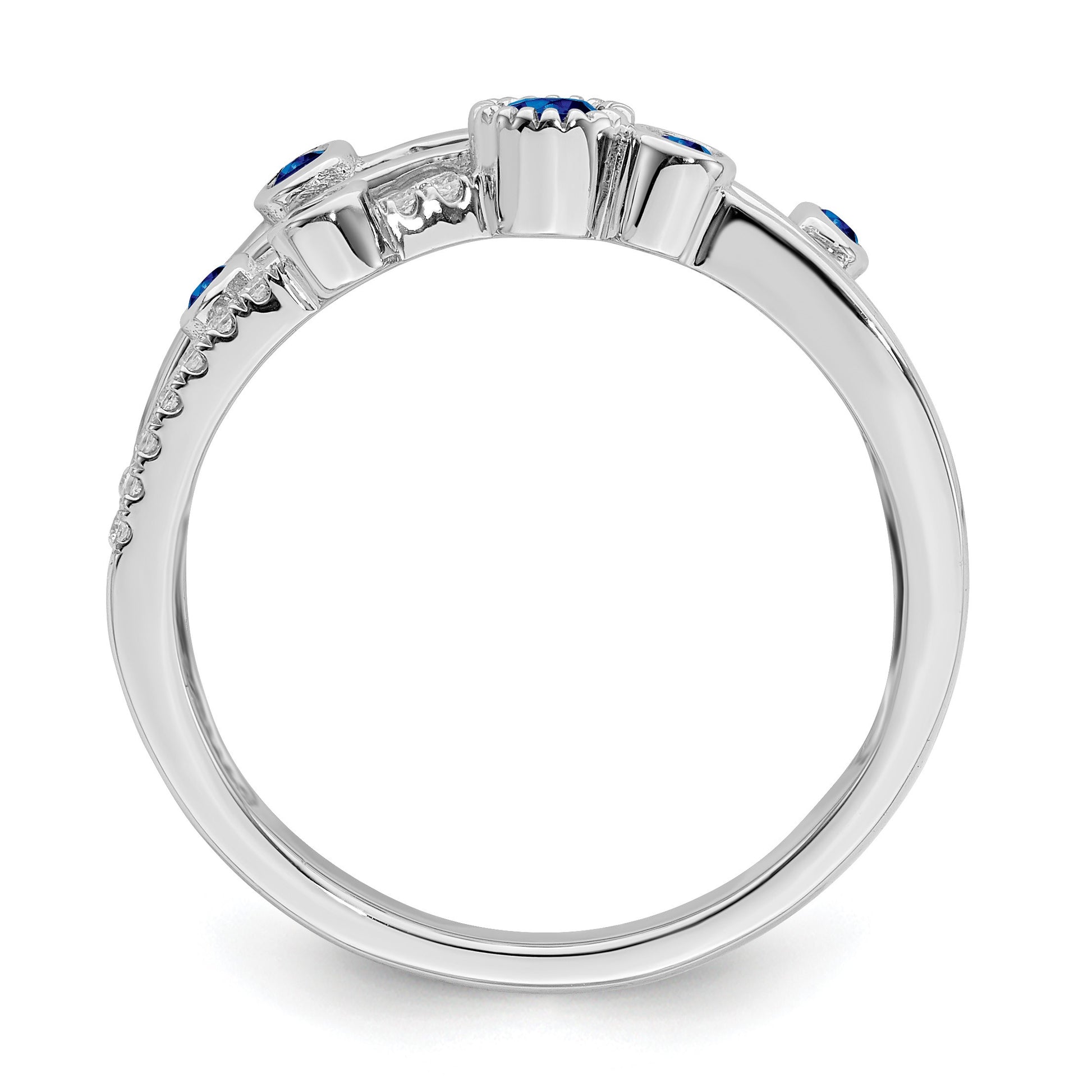 14k White Gold Bezel-set Emerald and  1/10 carat Diamond Ring
