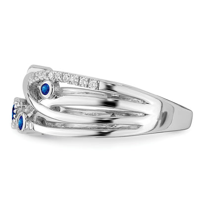 14k White Gold Bezel-set Emerald and  1/10 carat Diamond Ring