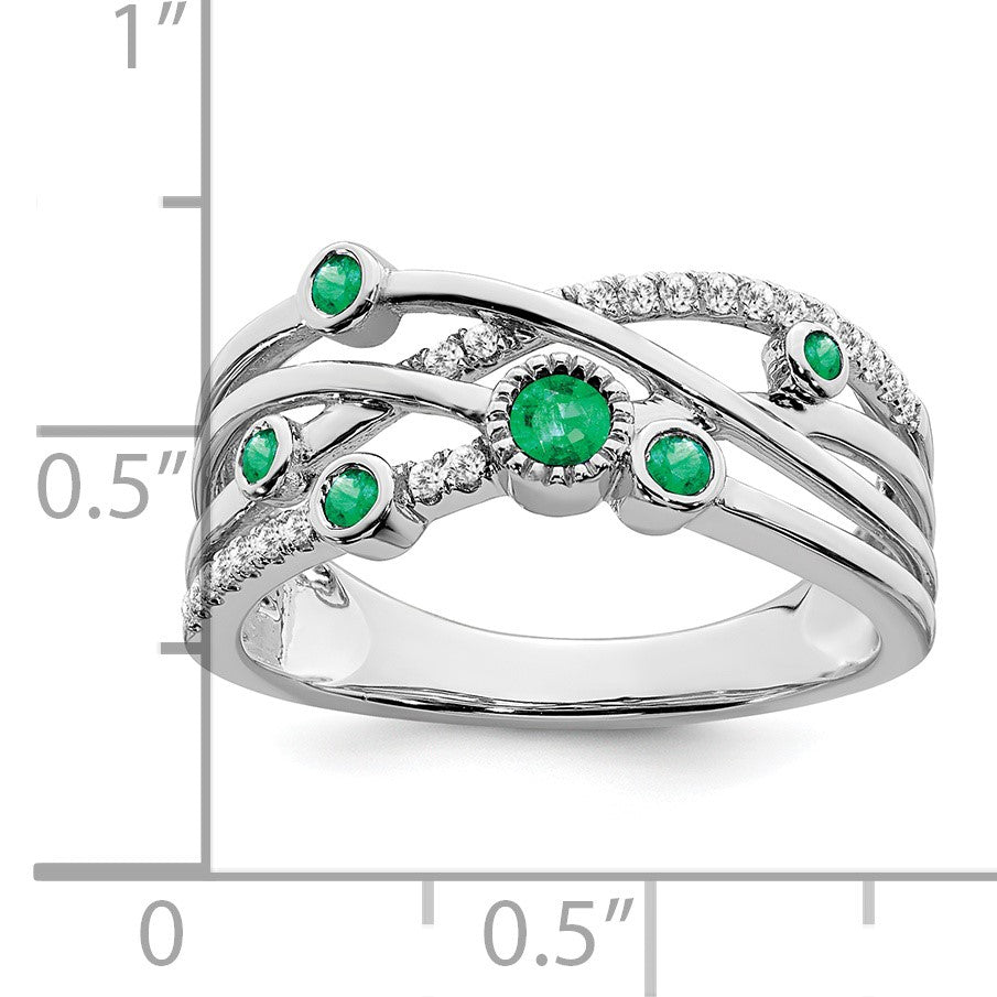 14k White Gold Bezel-set Emerald and  1/10 carat Diamond Ring