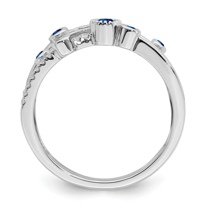 14k White Gold Bezel-set Blue Sapphire and  1/10 carat Diamond Ring