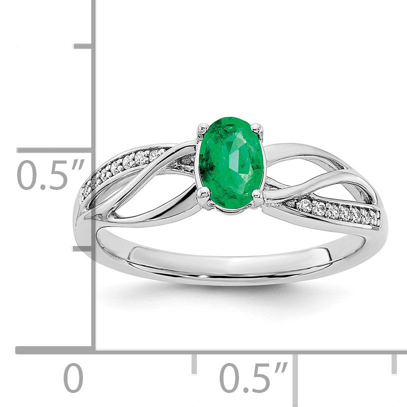 14k White Gold Polished 6x5mm Oval Emerald and 1/20 carat Diamond Ring