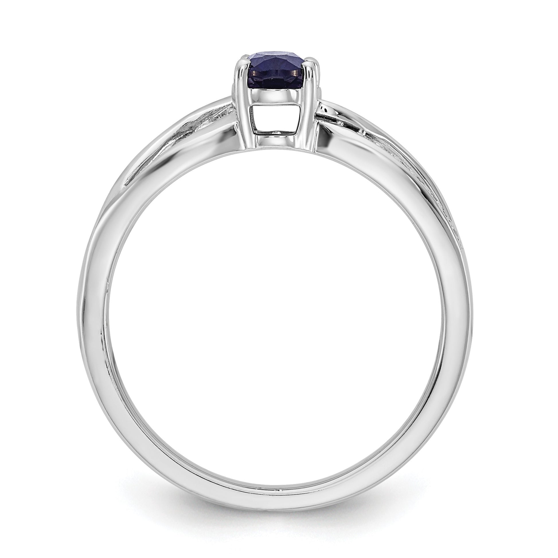 14k White Gold Polished 6x5mm Oval Blue Sapphire and 1/20 carat Diamond Ring