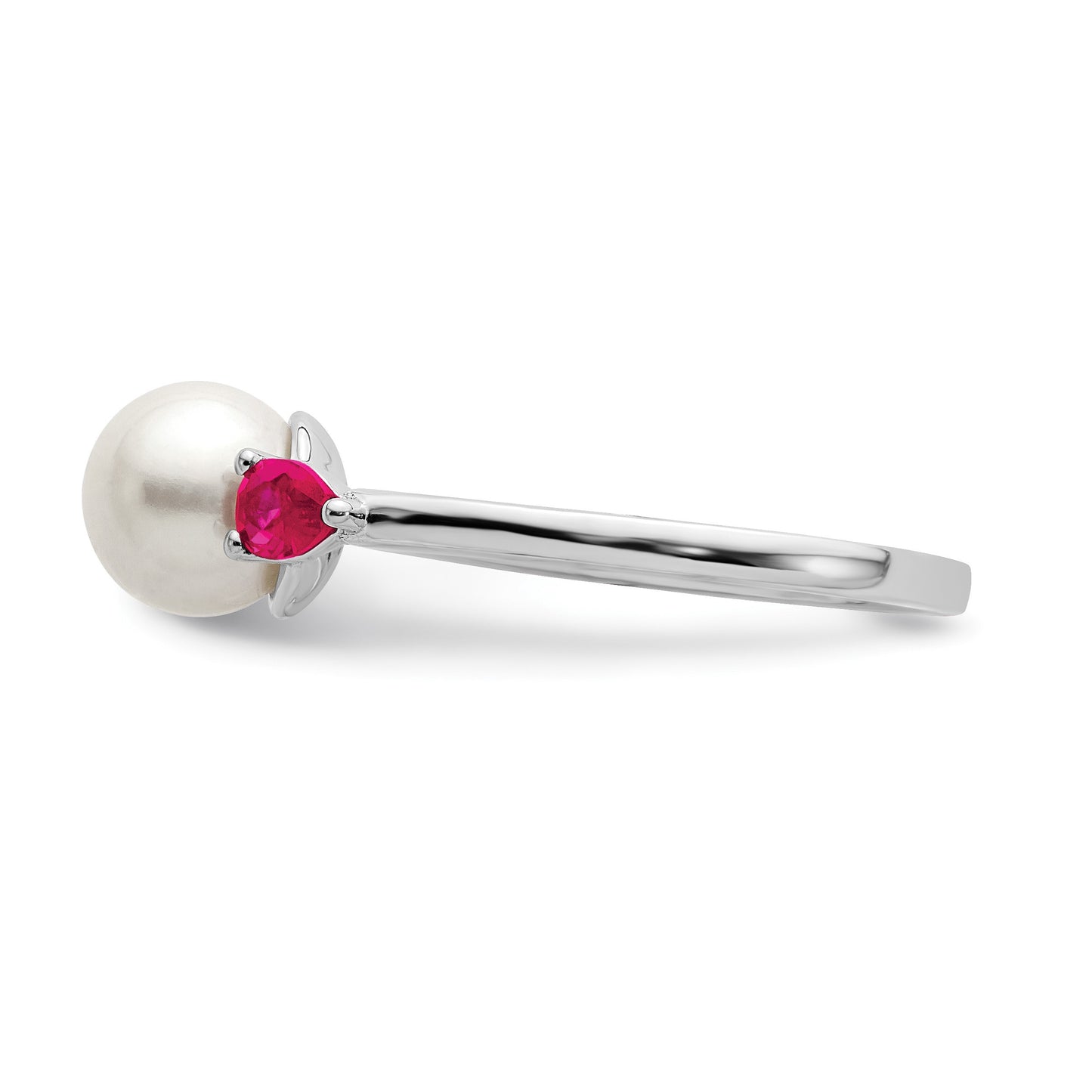 14k White Gold 6-7mm Freshwater Cultured Pearl and Pear Ruby Ring