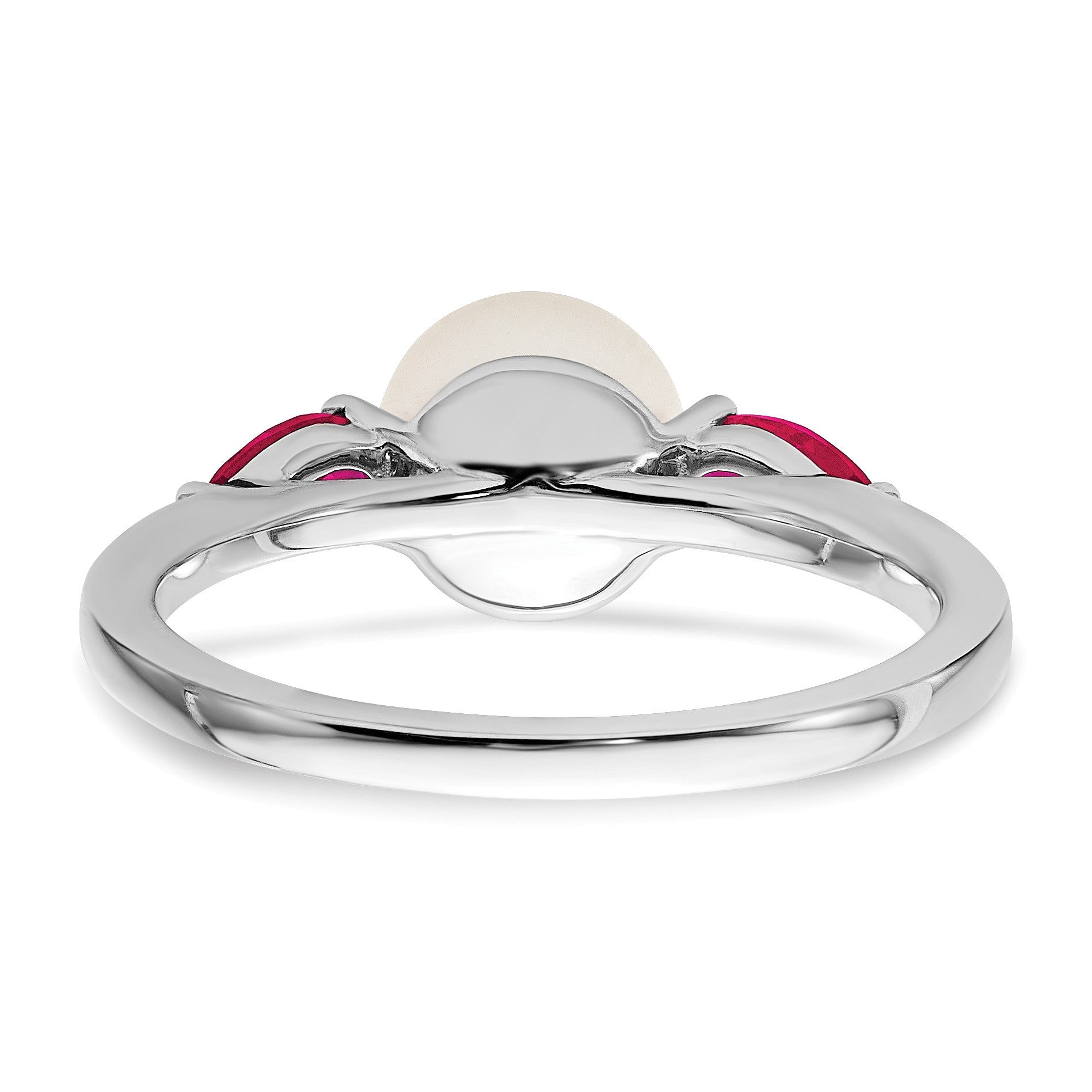 14k White Gold 6-7mm Freshwater Cultured Pearl and Pear Ruby Ring